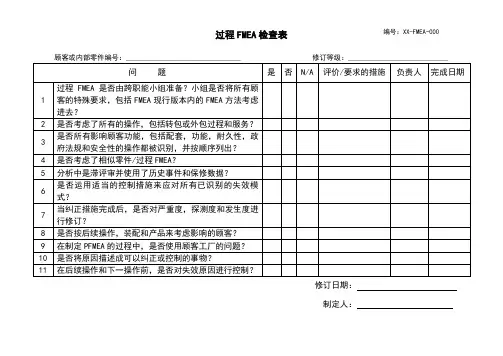 过程FMEA检查表