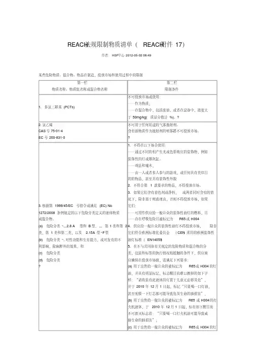 reach法规限制物质清单