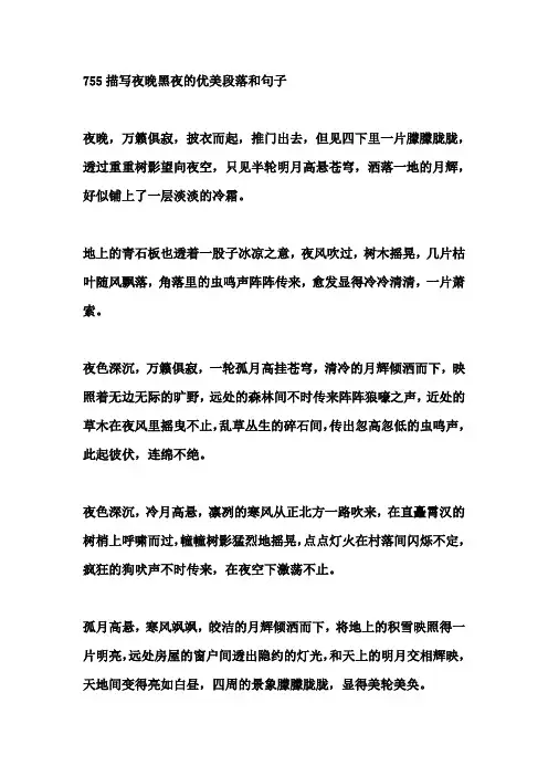 描写夜晚、黑夜的优美段落和句子