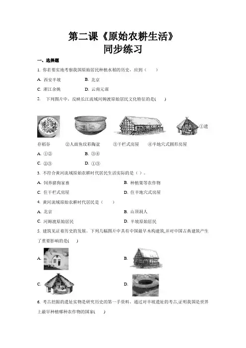 人教部编版七年级历史上册  第二课《原始农耕生活》同步练习(含答案)