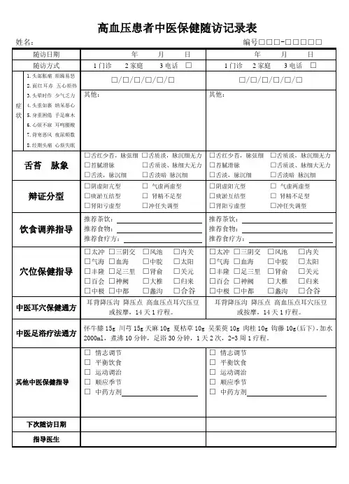 高血压中医保健随访记录表