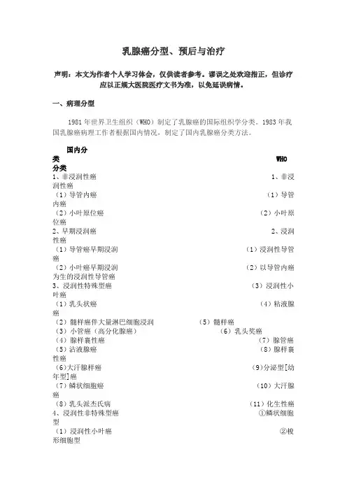 乳腺癌分型、预后和治疗