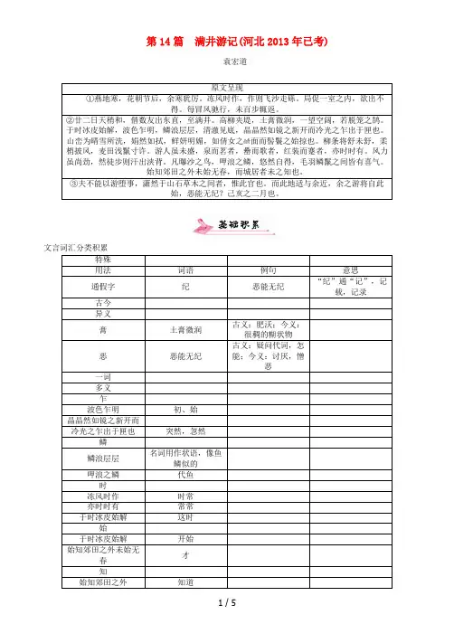 河北专版中考语文总复习第一编古诗文阅读梳理篇专题二课内20篇文言文阅读含比较阅读第14篇满井游记(河北201