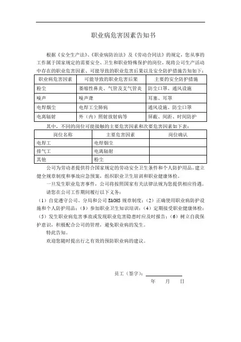 岗位职业病危害因素告知书