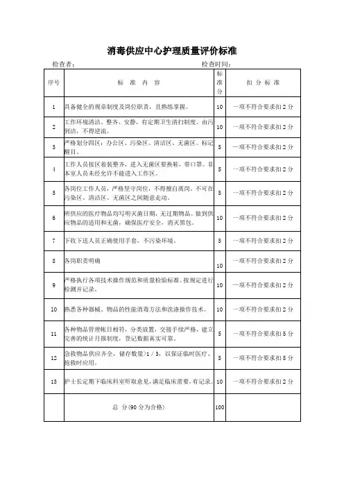 消毒供应中心的质控标准