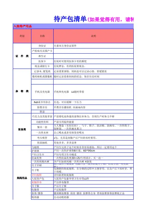 待产包最全清单夏季版