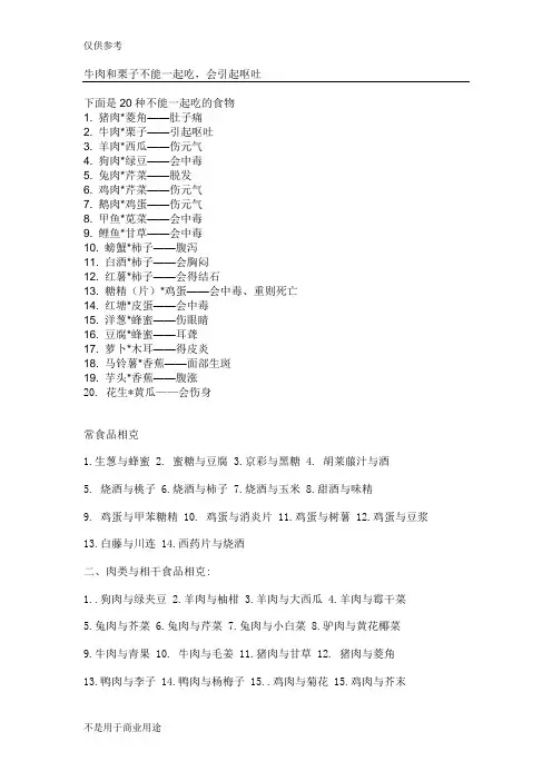 20种不能同吃的食物供参习