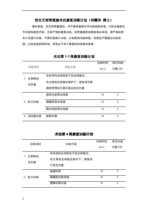 前交叉韧带重建术后康复训练计划