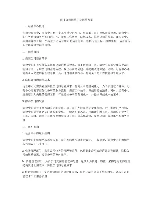 商业公司运营中心运营方案