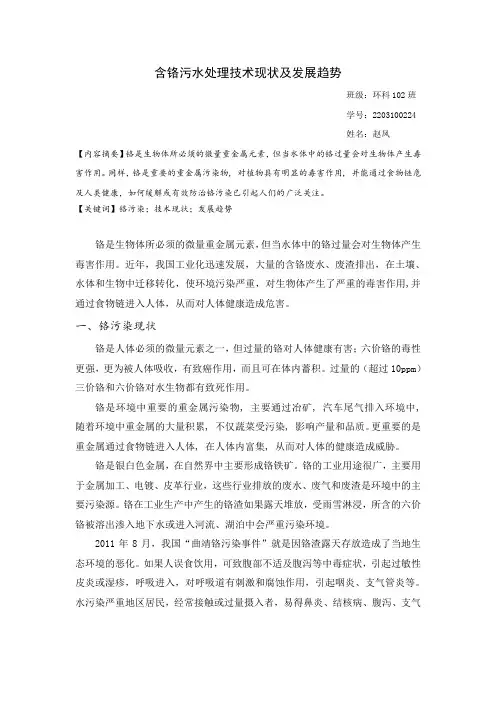 含铬污水处理技术现状及发展趋势