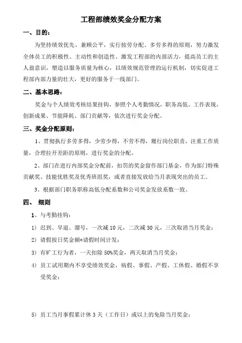 绩效奖金分配方案