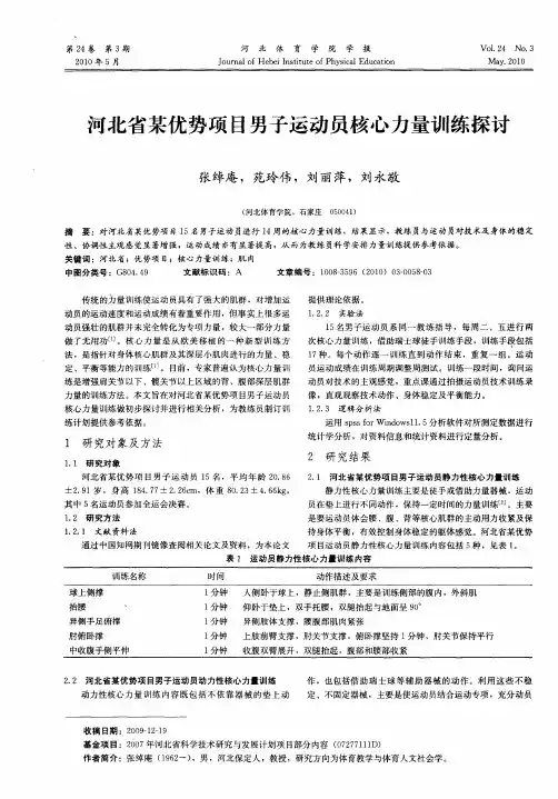 河北省某优势项目男子运动员核心力量训练探讨