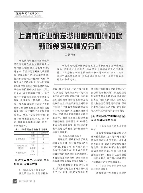 上海市企业研发费用税前加计扣除新政策落实情况分析