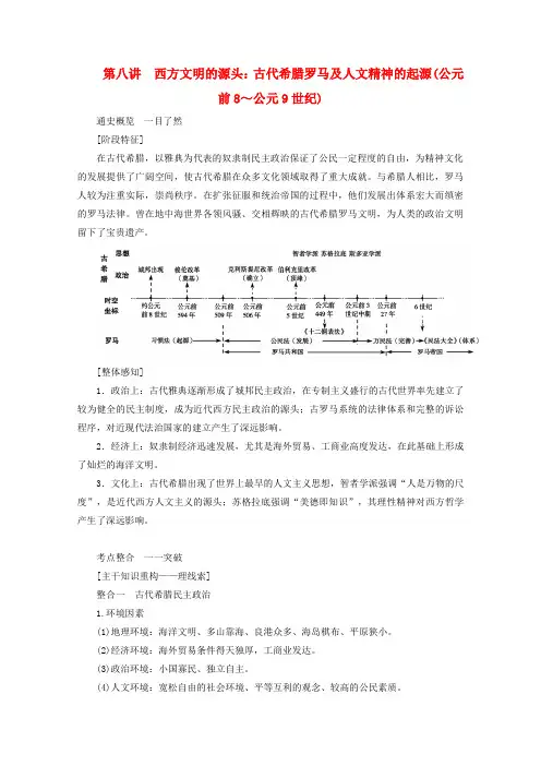 (通史版)2020版高考历史大二轮复习第八讲西方文明的源头古代希腊罗马及人文精神的起源教学案