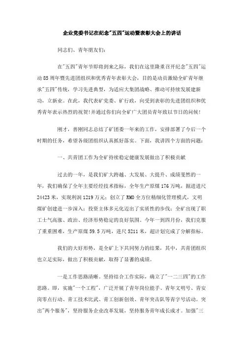 企业党委书记在纪念五四运动暨表彰大会上的讲话