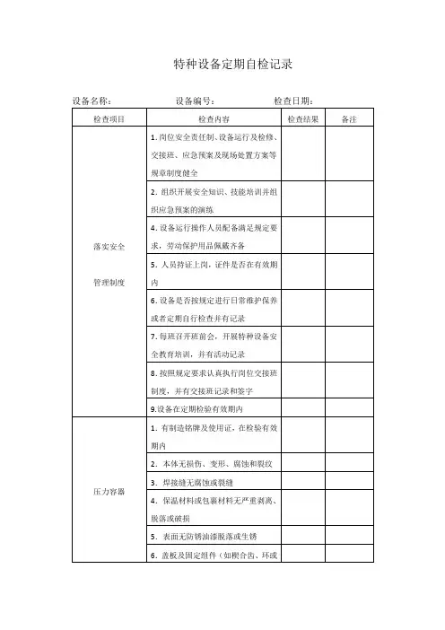 压力容器压力管道气瓶检查表