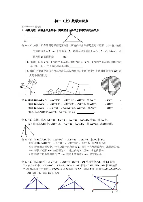 2013年秋八年级上期中复习《勾股定理》知识点及相关练习