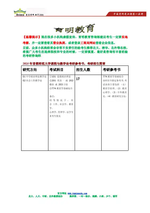 2015年首都师范大学课程与教学论考研招生简章,考研参考书,考研招生人数