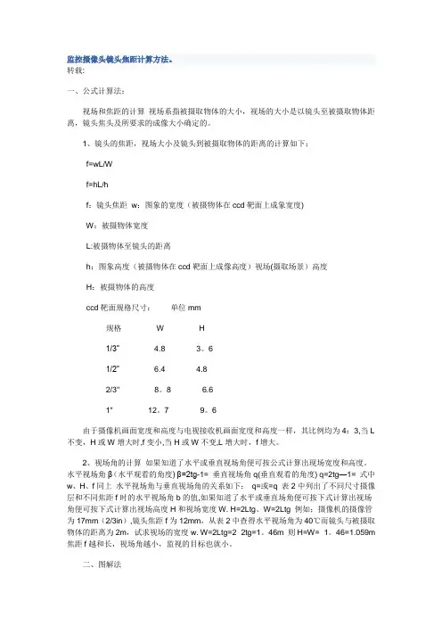 监控摄像头镜头焦距计算方法。