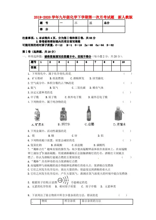 2019-2020学年九年级化学下学期第一次月考试题  新人教版