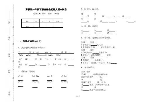 苏教版一年级下册竞赛全真语文期末试卷