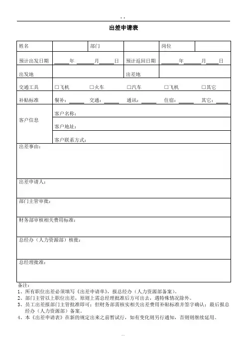 出差申请表