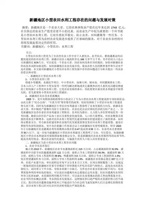 新疆地区小型农田水利工程存在的问题与发展对策