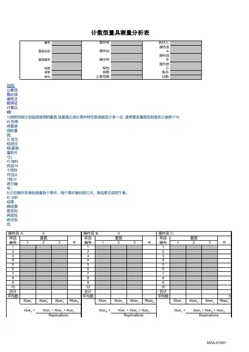 计量型MSA分析表
