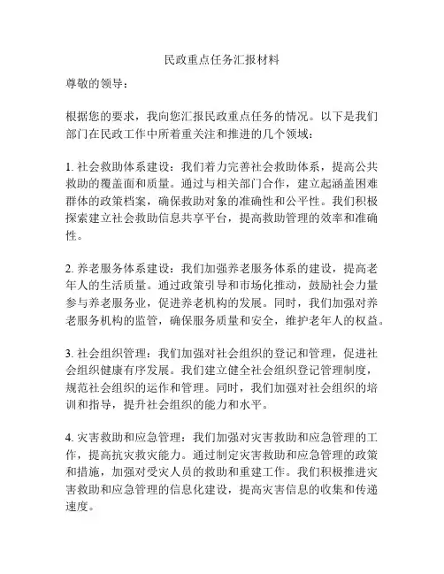 民政重点任务汇报材料