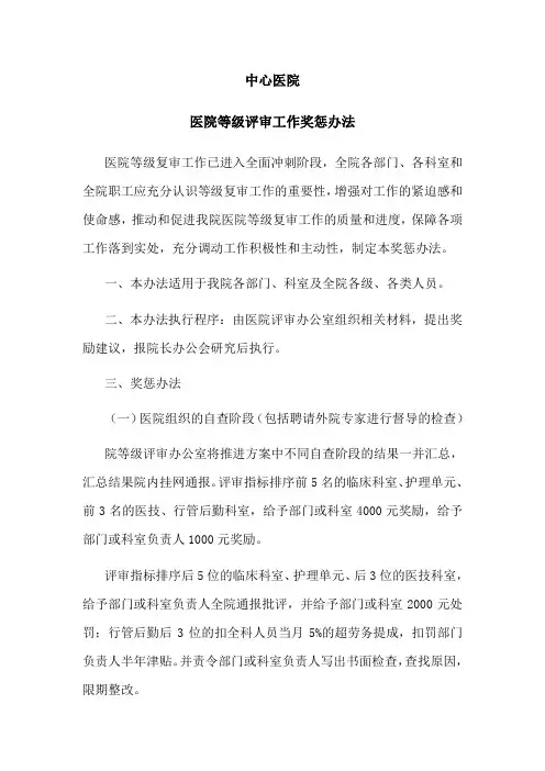 医院等级评审工作奖惩办法