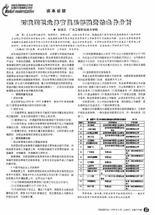 对我国职业体育俱乐部融资的条件分析