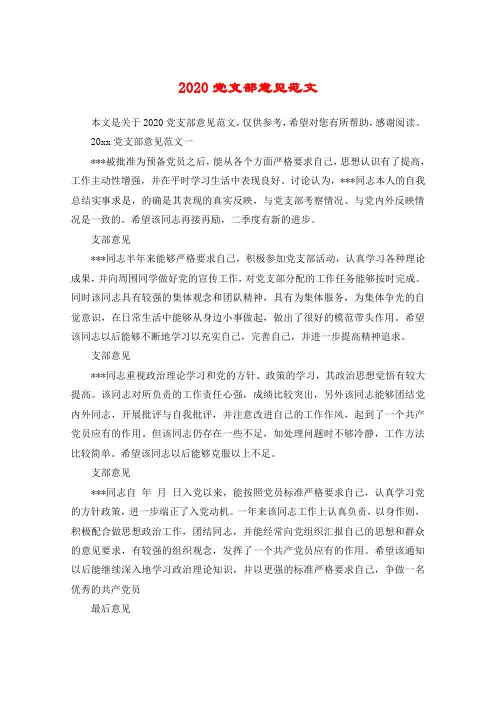 2020党支部意见范文