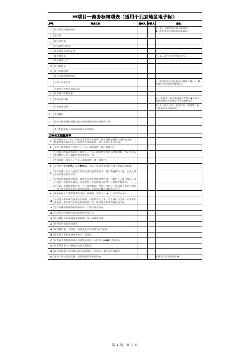 北京地区电子标投标商务标销项表(样表)