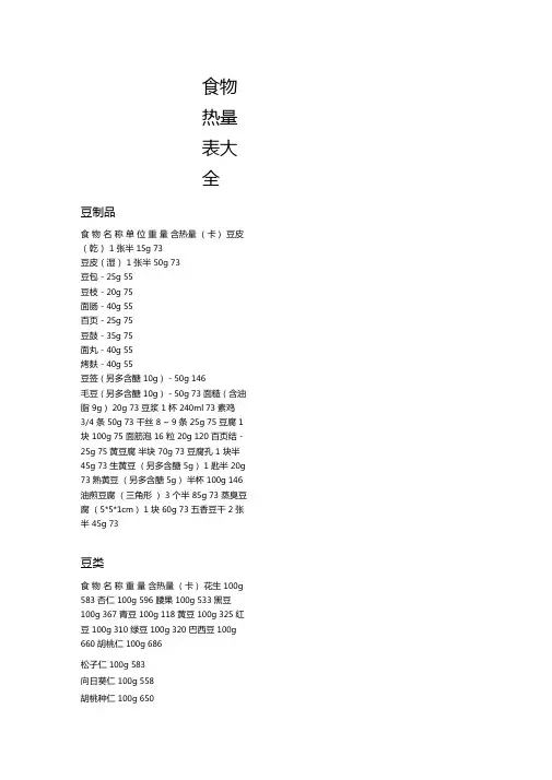 食物热量表大全
