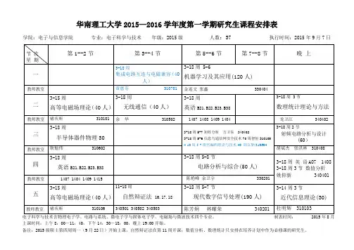 华南理工大学20152016学第一学期研究生课程安排表