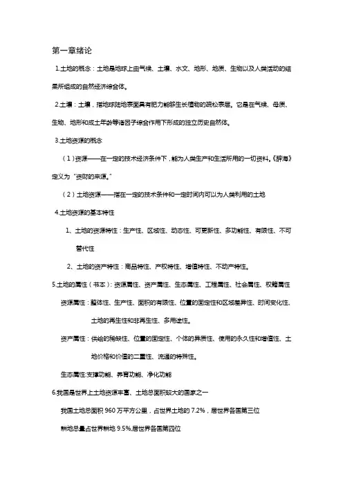 土地资源学知识点