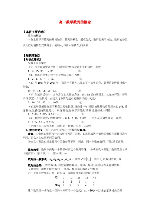 高一数学数列的概念知识精讲