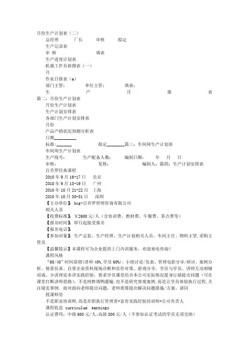 每日生产计划表