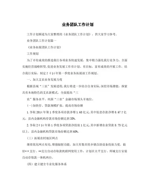 业务团队工作计划