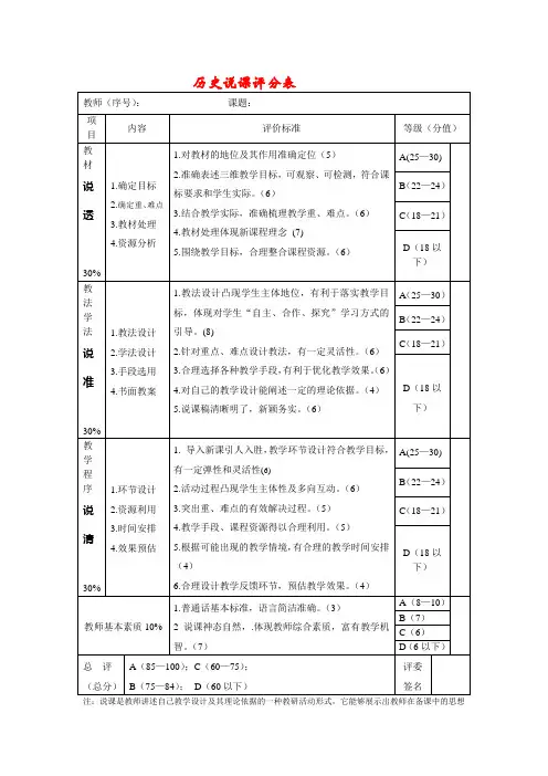 历史说课评分表