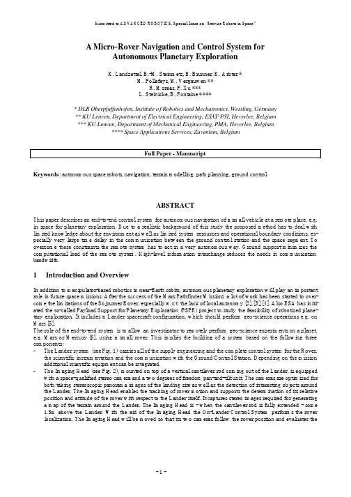 Submitted to ADVANCED ROBOTICS, Special Issue on “Service Robots in Space” A Micro-Rover