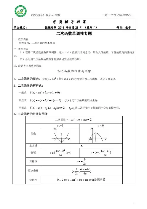 二次函数的单调性专题