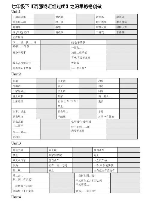 新人教版七年级下英语各单元重点短语