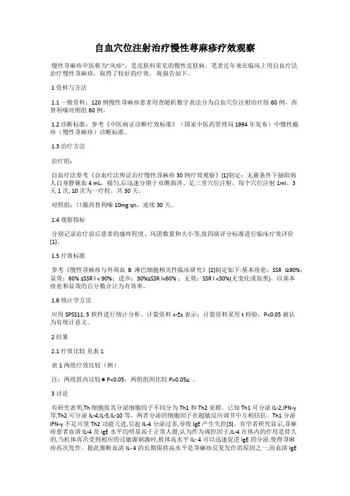 自血穴位注射治疗慢性荨麻疹疗效观察