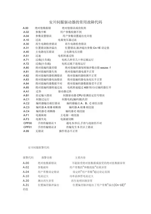 安川伺服驱动器的常用故障代码