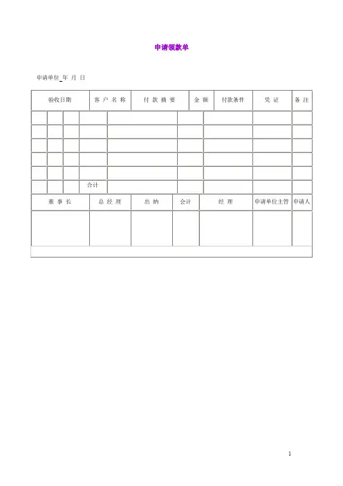 申请领款单模板范文