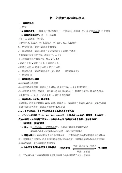 人教版化学九年级下册初三化学第九单元知识梳理