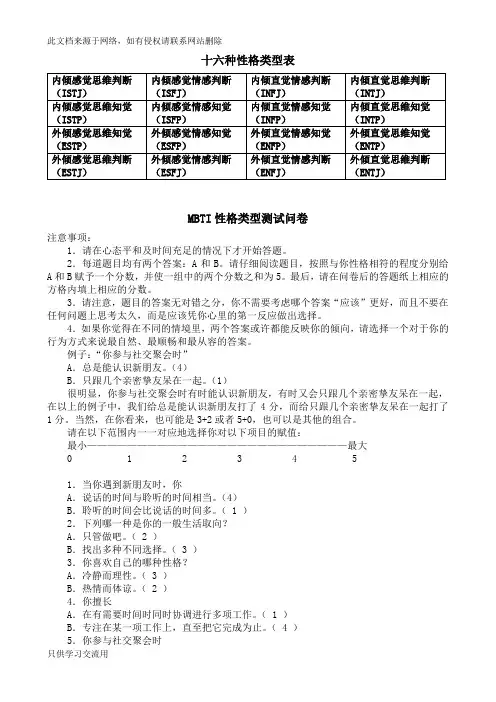 MBTI职业性格测试及解析(最完整版)资料讲解