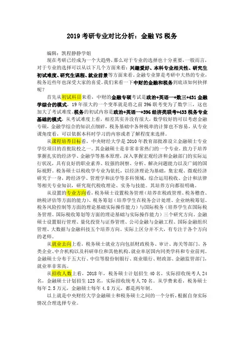 2019考研专业对比分析：金融VS税务
