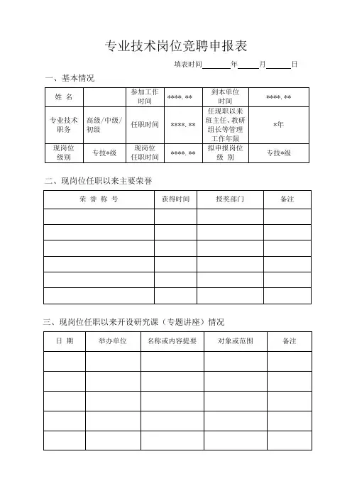 专业技术岗位竞聘申报表